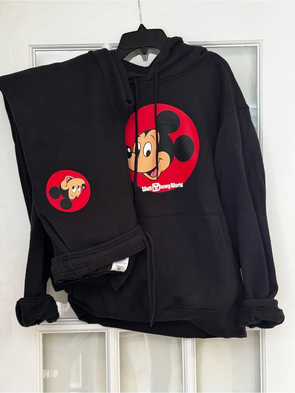 Disney World Mickey Black Hoodie and Joggers Set with Red Mickey Graphic
